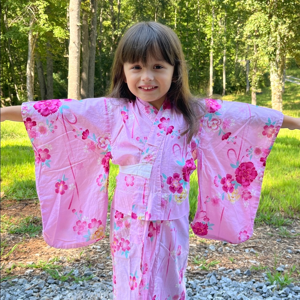 Girls' Pink Floral Kimono Dress - size 4T